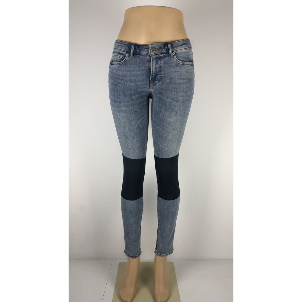 All Saints Womens 28 X 28 Jeans Patch Low Rise Skinny Fit Cotton Lamb Leather